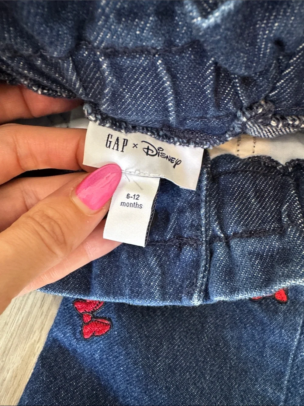 GAP x Disney Navy Denim Kids Jeans with Red Minnie Mouse Bow Embroidery